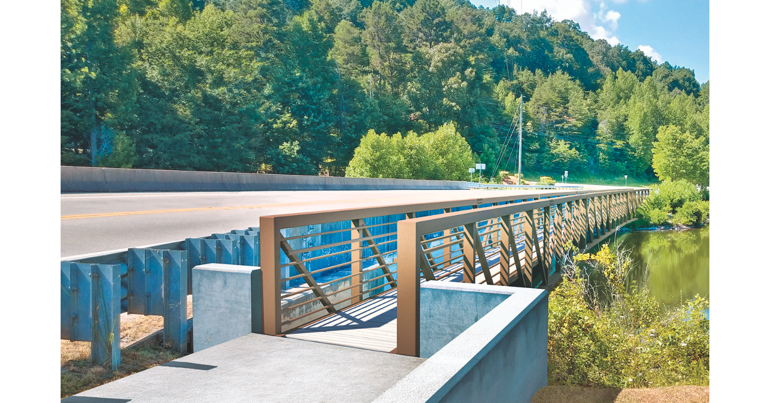 Pedestrian bridge is on the